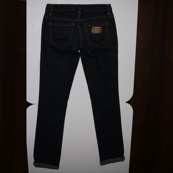 Armani Exchange Jewel Button Denim Blue Cuff Jeans - Picture 5 of 8